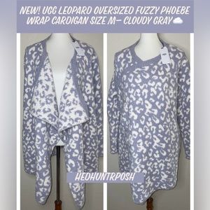 🎉HP🎉New! UGG Leopard Oversized Fuzzy Phoebe Wrap Cardigan Size M- Cloudy Gray☁️